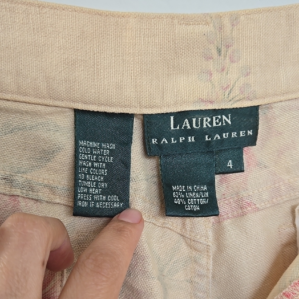 Lauren Ralph Lauren Women's Floral Linen Blend Pants, Size 4, Beige Rose Print - Picture 13 of 15